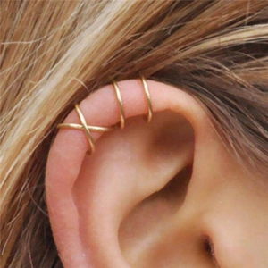 Gold-plated ear cuff set with double C and cross cartilage clip-on designs for women