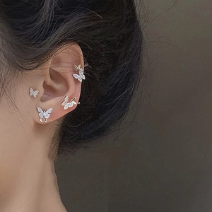 Sparkling butterfly stud earrings and ear cuff set with pavé cubic zirconia for women