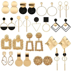 Set of 12 vintage geometric stud earrings in gold and black with marble finish