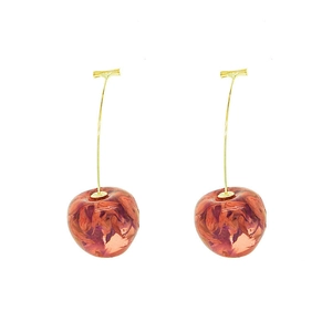 Elegant cherry-shaped drop earrings featuring dried flower petals in translucent red resin