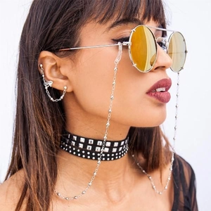 Chaîne de Lunettes en Métal Minimaliste à la Mode Avec Perles Rondes Pour Hommes Femmes Cordon de Lunettes Antidérapant Or Argent