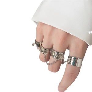 Set di anelli a catena d'argento stile punk per uomo e donna con design a maglie lucide
