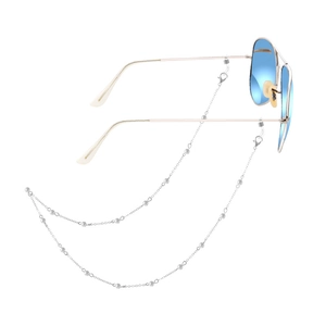 Chaîne de lunettes argentée avec perles et boucles en silicone sur lunettes aviateur