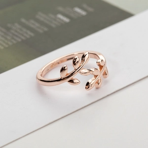 Eleganter roségoldener Lorbeerblatt-Ring mit minimalistischem, verstellbarem Olivenzweig