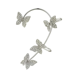 Ear cuff a farfalla scintillante placcato argento con zirconi bianchi da donna