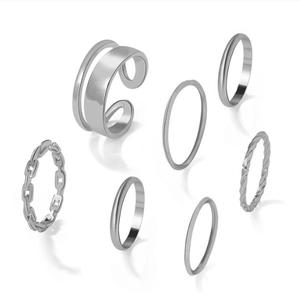 7-teiliges Punk-Ring-Set in Silber mit minimalistischem Ketten- und offenem Design