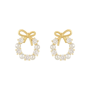 Elegante 925 zilveren strik oorbellen met witte parels en sprankelende zirkonia steentjes
