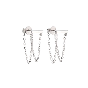Minimalistische S925 Sterling Silber Quasten-Kettenohrringe mit langen Stäben