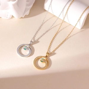 Luxe Titanium Staal Slang Hanger Halsketting Voor Vrouwen Goud Zilver Verguld Zirconia Slang Cirkel Halsketting Sieraden Cadeau