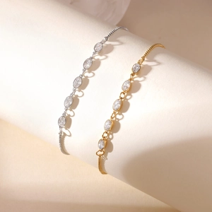 Pulsera Ajustable de Acero de Titanio y Circón para Mujer de Lujo Bañada en Oro y Plata Joyería de Cristal Marquise
