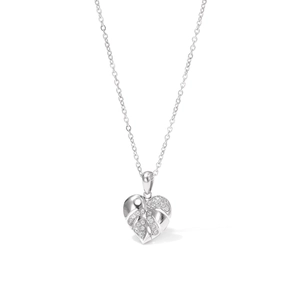 Titanium steel heart necklace featuring a monstera leaf pendant with sparkling zircons