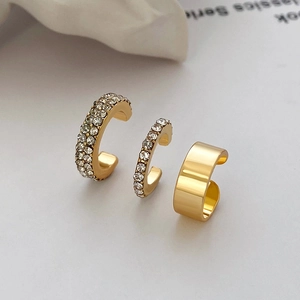 Vintage Geometrische Legierung Zirkon Ohrmanschetten Set Für Damen Ohne Ohrloch C-Form Gold Silber Strass Schmuck