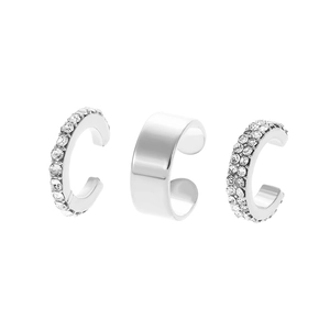 Three-piece silver ear cuff set with zirconia inlay and minimalist polished finish