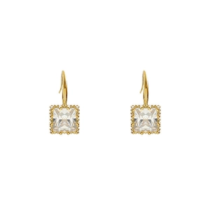 Elegante goldene quadratische Zirkonia-Ohrhänger mit französischem Haken und Rand