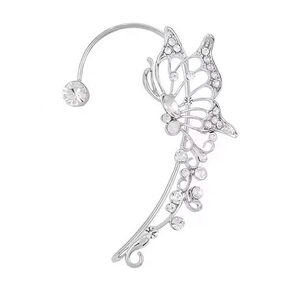 Silver butterfly ear cuff with sparkling zircons and elegant hollow out details