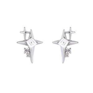 Elegant 925 silver double star stud earrings with square cubic zirconia stone