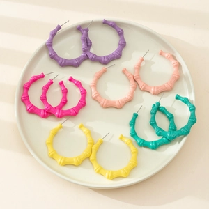 Fashion Exaggerated Bamboo Joint Hoop Earrings For Women Alloy Large C Shape Lacquer Earring Jewelry With Copper Post