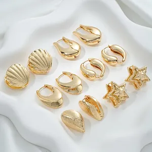 Fashion Zinc Alloy 14K Gold Plated Shell Star Water Drop Hoop Earrings For Women Minimalist Huggie Earring Jewelry Gift