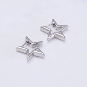 Minimalist silver pentagram star hoop earrings for women with polished hollow design
