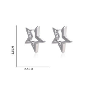 Minimalist silver pentagram star hoop earrings for women with 2.5cm hollow design
