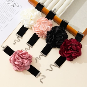 Elegant velvet choker set featuring handmade fabric roses in five romantic colors