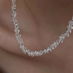 Elegant faceted crystal beaded choker necklace with sparkling transparent glass beads