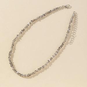 Minimalist handmade beaded necklace with grey faceted crystals and silver lobster clasp