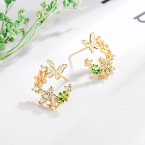 Boucles d'oreilles créoles en argent 925 avec papillons en émail et pierres de zircone