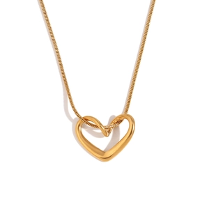 Elegant gold hollow heart pendant necklace with a minimalist snake chain design