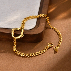 Elegant gold square charm Cuban link bracelet for women with adjustable lobster clasp closure