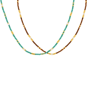Collana da donna a catena dorata con perle di cristallo turchese e perle sintetiche