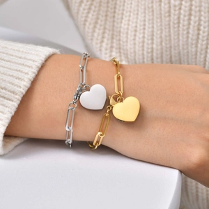 Damen Herz-Urnenarmband aus Edelstahl in 18K Gold und Silber mit Büroklammerkette