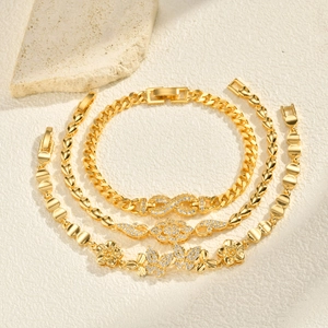 24K gold plated bracelet set with butterfly, flower motifs and sparkling cubic zirconia