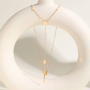 18K gold plated stainless steel Y-shaped necklace with polished waterdrop tassels
