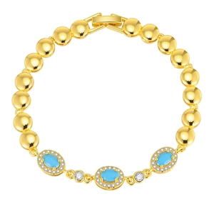 Bracciale a sfere placcato oro 24K con pietre blu ovali e accenti di zirconi brillanti