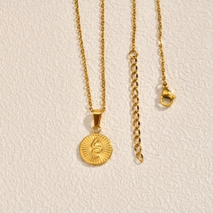 Détail macro du collier doré en acier inoxydable avec pendentif pièce totem serpent