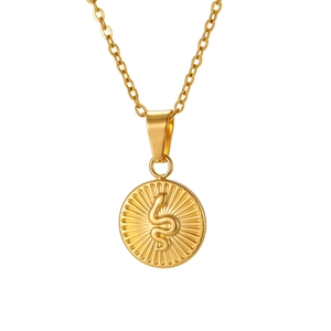 Collier pour femme en acier inoxydable doré avec pendentif rond à motif serpent gaufré
