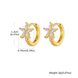 Gold flower hoop earrings with zircon petals and measurements 1.2cm height by 0.76cm width