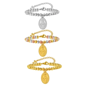 Edelstahlperlenarmbänder mit Maria- und Kreuzanhängern in Gold und Silberfarben