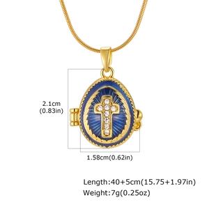 Goldene Osterai-Halskette mit blauem Emaille und Kreuz-Design für Damen