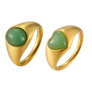 Retro aventurine green stone rings in brushed gold stainless steel set for women