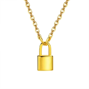 Minimalist 18K gold plated titanium steel padlock pendant on a polished O-link chain