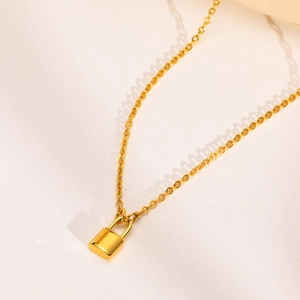 Minimalist Gold Stainless Steel Padlock Pendant Necklace For Women Personalized Fashion Jewelry Lock Charm Cable Chain Gift