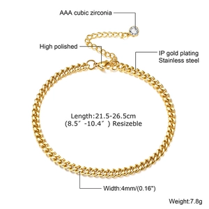 Detail of 4mm gold-plated stainless steel snake chain anklet with AAA cubic zirconia