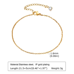 Detailed view of gold stainless steel snake chain anklet with sizing and material specs