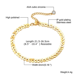 Detail of gold-plated stainless steel V-shape anklet with AAA cubic zirconia stone