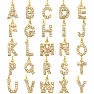 Initial Letter Pendant Brass Cubic Zirconia DIY Jewelry Accessories Gold Platinum Plated Small Alphabet Charm For Necklace Bracelet