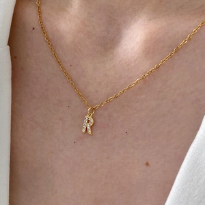 French Luxury Initial Letter Pendant Necklace For Women Gold Plated Stainless Steel Fine Chain Pave Rhinestone Alphabet Jewelry