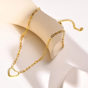 Herz Anhänger Halskette Edelstahl Weiße Perlmutt Vergoldet Büroklammer Kette Modeschmuck Für Damen