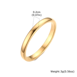 Detail view of 2mm 18K gold plated tungsten steel ring showing size and weight specs